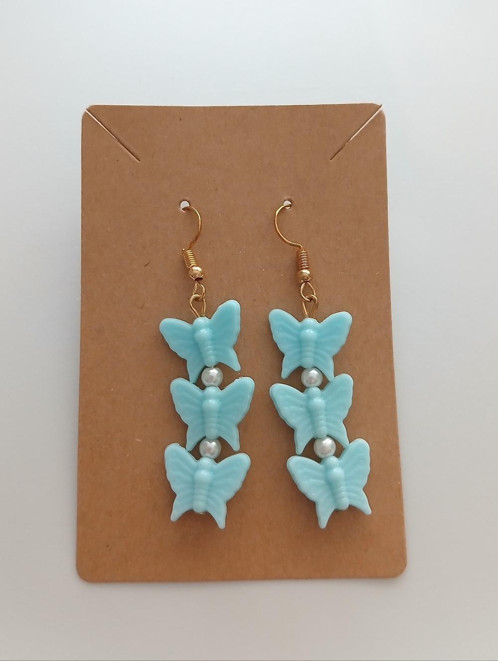 Fashion Jewelry Light Blue Butterfly Drop Earrings with Pearl Accents